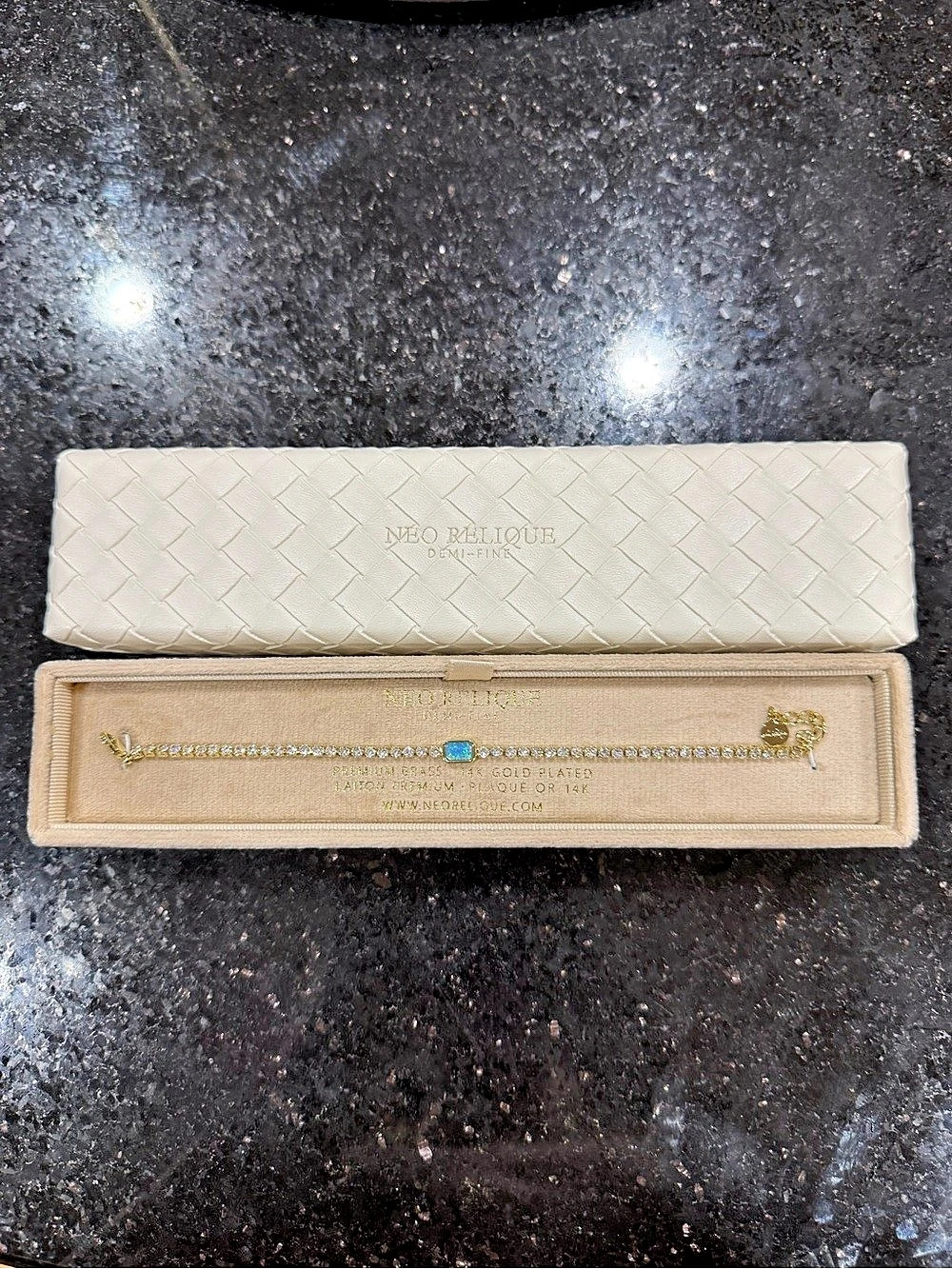 Gold Tennis Bracelet with Blue Opal Accent
